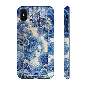 Phone Case, vintage blue girl tile , Artistic design, Tough Case, Blue vintage tile design, iPhone 15, 14, 13, 12, 11, Samsung, Pixel