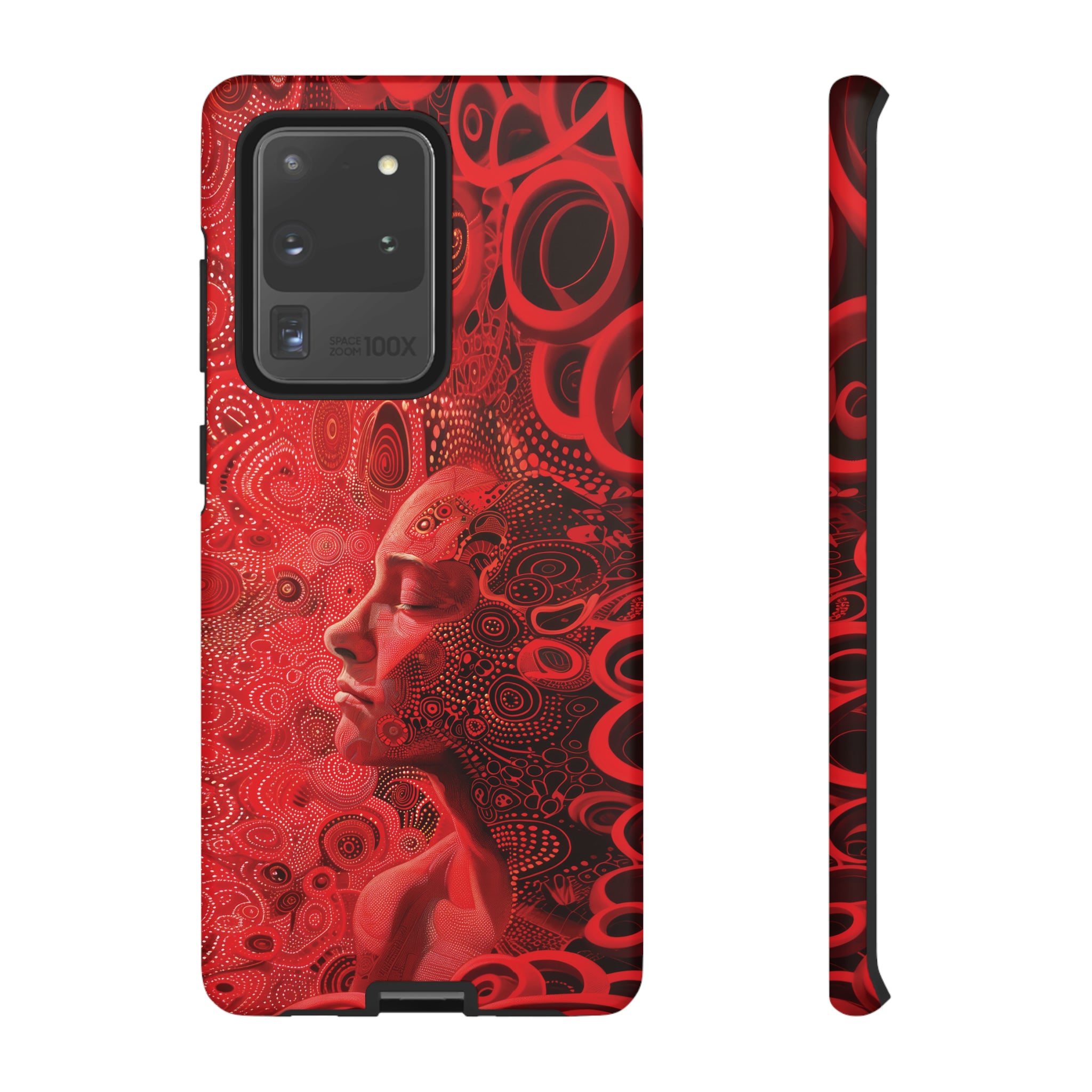 Phone Case, woman in red, Artistic design, Tough Case, red whimsical fantasy design, iPhone 15, 14, 13, 12, 11, Samsung, Pixel