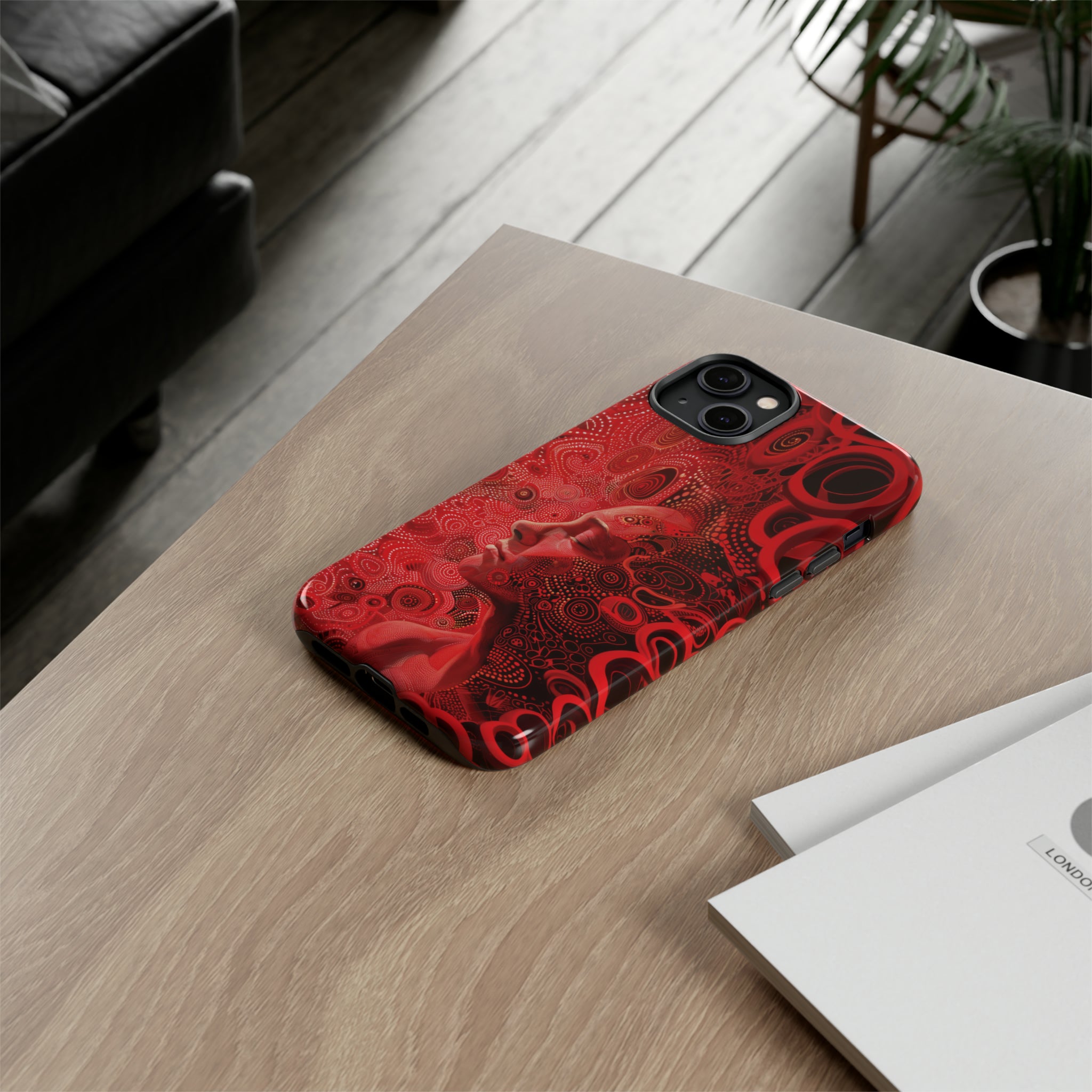 Phone Case, woman in red, Artistic design, Tough Case, red whimsical fantasy design, iPhone 15, 14, 13, 12, 11, Samsung, Pixel