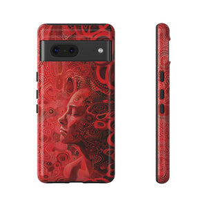 Phone Case, woman in red, Artistic design, Tough Case, red whimsical fantasy design, iPhone 15, 14, 13, 12, 11, Samsung, Pixel