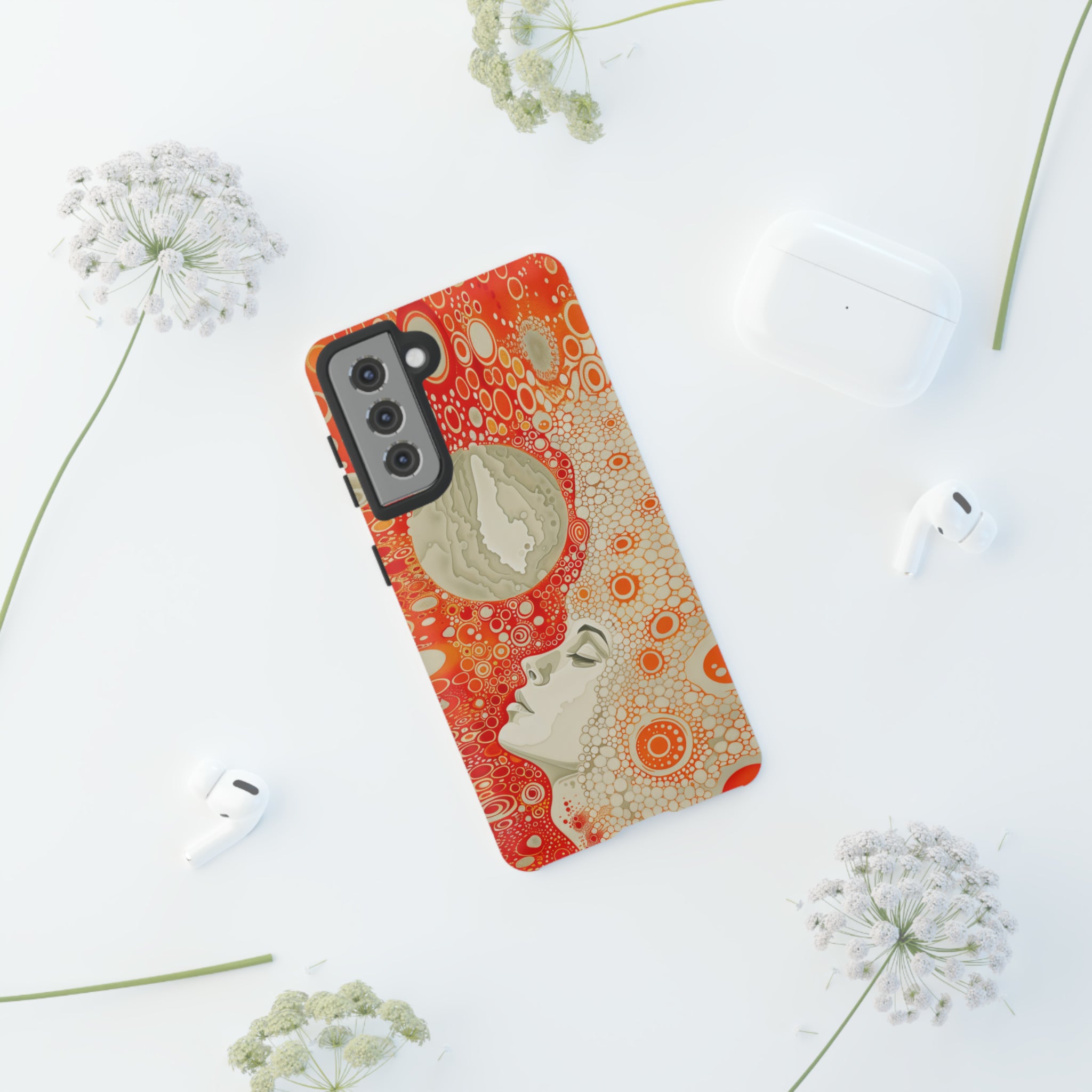 Phone Case, orange Constellation, Artistic design, Tough Case, Colorful whimsical fantasy design, iPhone 15, 14, 13, 12, 11, Samsung, Pixel