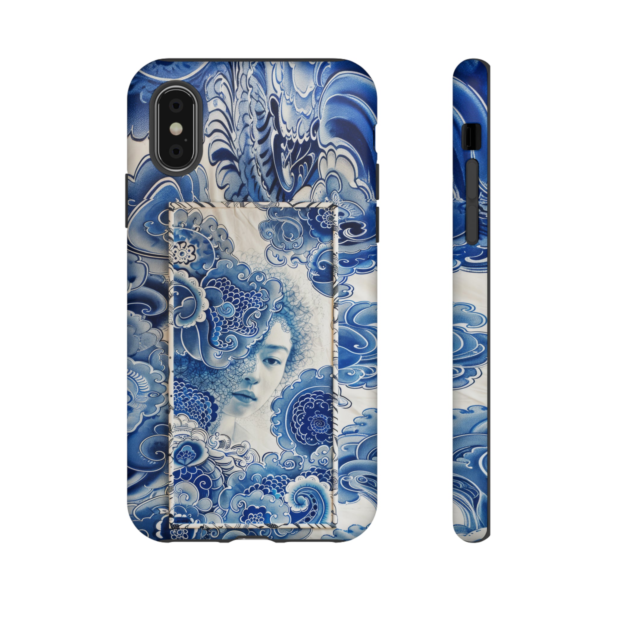 Phone Case, vintage blue girl tile , Artistic design, Tough Case, Blue vintage tile design, iPhone 15, 14, 13, 12, 11, Samsung, Pixel