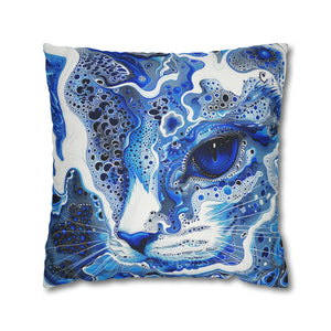 Modern style Blue cat pillow, beautiful animal accent pillow, Home decor for cat lover, unique whimsical cat theme, abstract art  style, case only