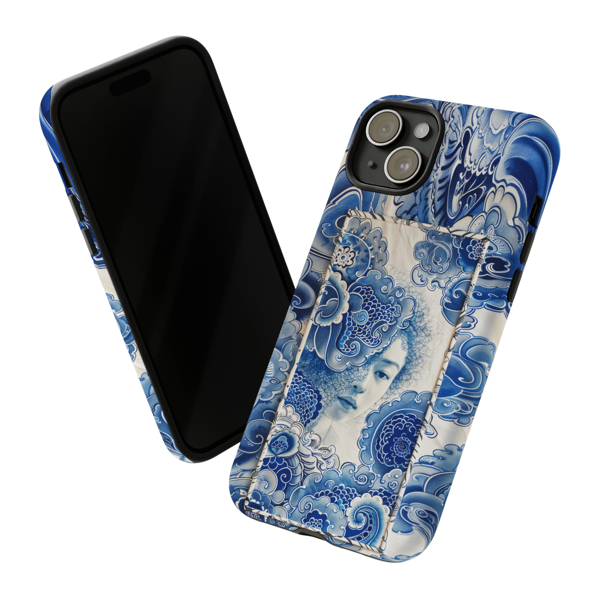 Phone Case, vintage blue girl tile , Artistic design, Tough Case, Blue vintage tile design, iPhone 15, 14, 13, 12, 11, Samsung, Pixel