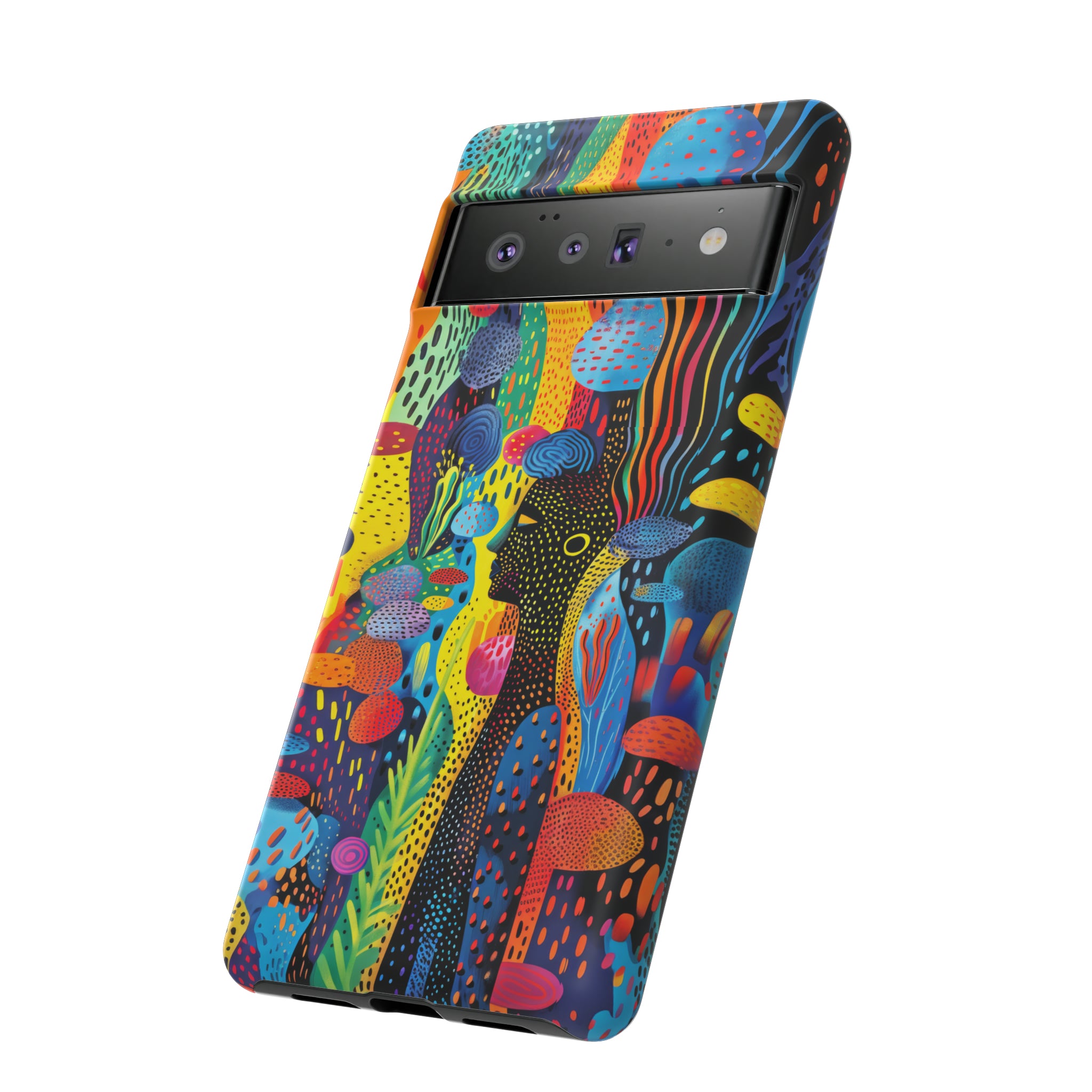 Phone Case, tribal dreamland, Artistic design, Tough Case, Colorful whimsical fantasy design, iPhone 15, 14, 13, 12, 11, Samsung, Pixel