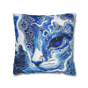 Modern style Blue cat pillow, beautiful animal accent pillow, Home decor for cat lover, unique whimsical cat theme, abstract art  style, case only