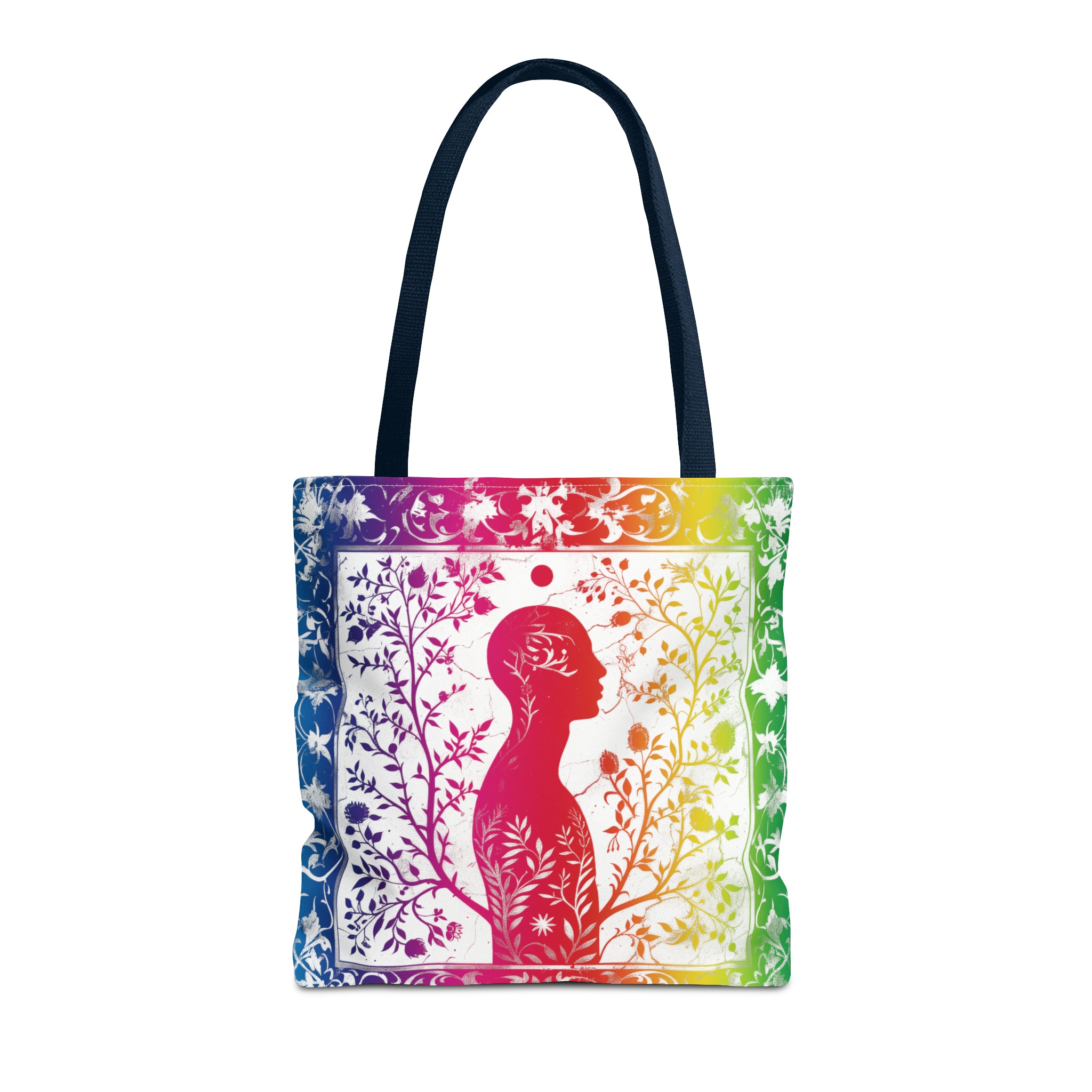 Rainbow silhouette with navy blue strap Tote Bag (AOP)