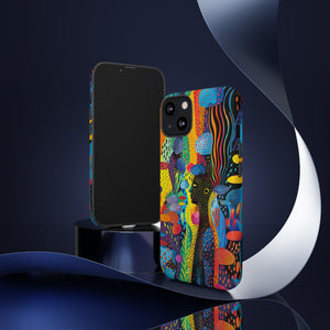 Phone Case, tribal dreamland, Artistic design, Tough Case, Colorful whimsical fantasy design, iPhone 15, 14, 13, 12, 11, Samsung, Pixel