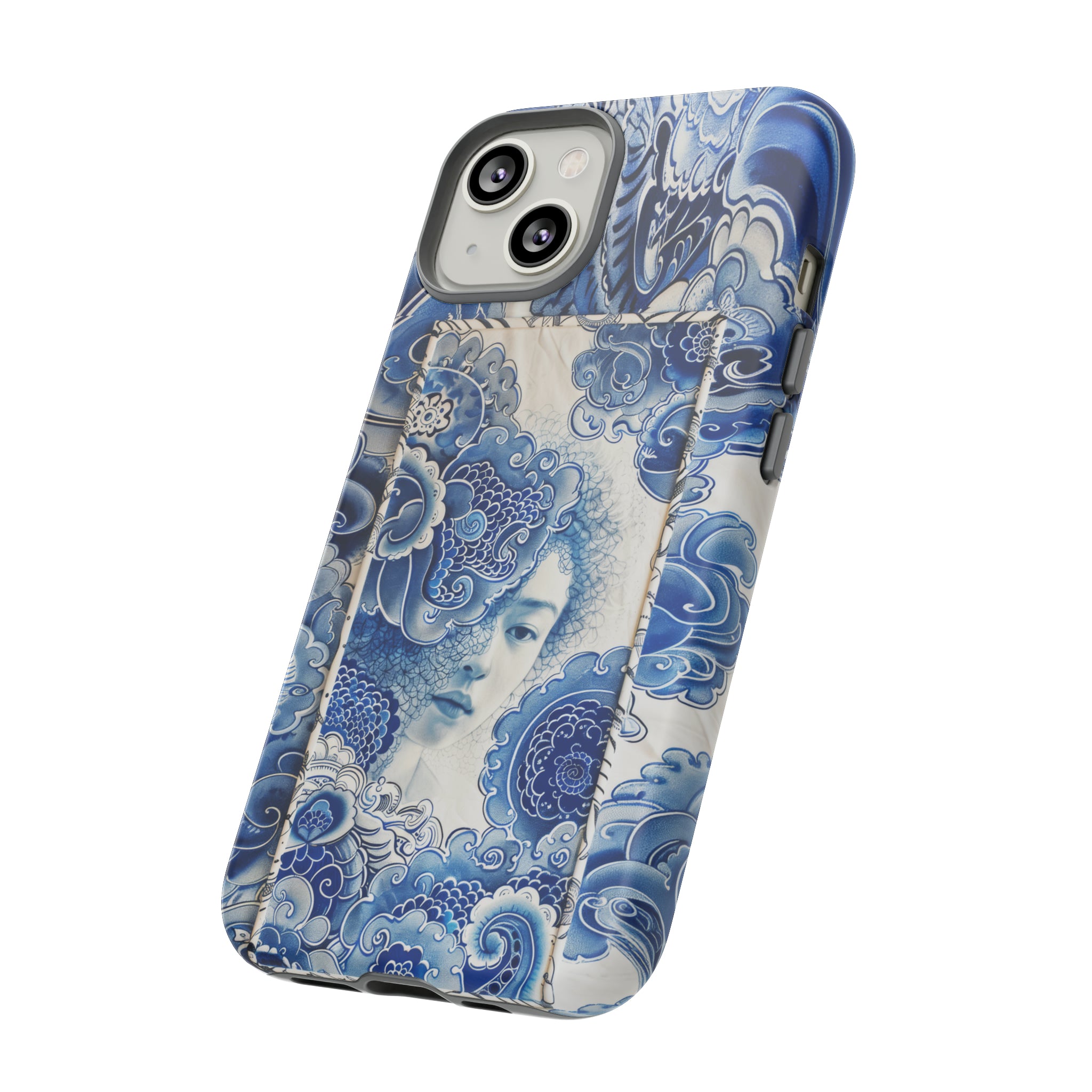 Phone Case, vintage blue girl tile , Artistic design, Tough Case, Blue vintage tile design, iPhone 15, 14, 13, 12, 11, Samsung, Pixel