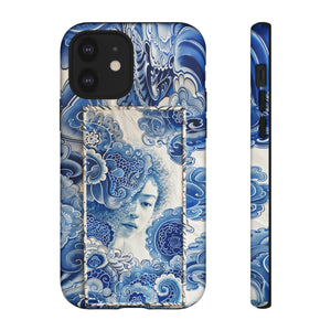 Phone Case, vintage blue girl tile , Artistic design, Tough Case, Blue vintage tile design, iPhone 15, 14, 13, 12, 11, Samsung, Pixel
