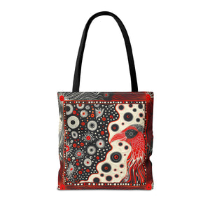 Canvas Tote Bag, Mod Red bird design, modern art inspired whimsical printed colorful design, Accessory bag, all over print