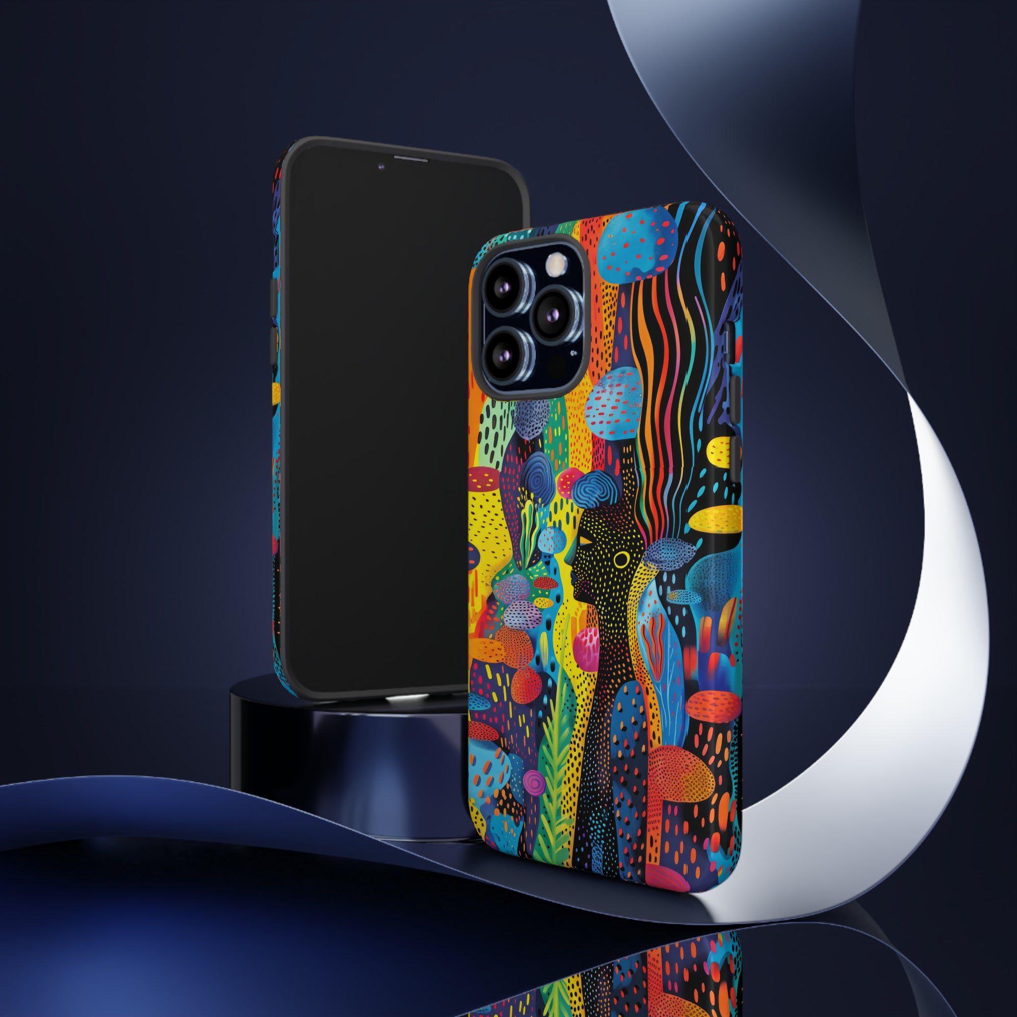 Phone Case, tribal dreamland, Artistic design, Tough Case, Colorful whimsical fantasy design, iPhone 15, 14, 13, 12, 11, Samsung, Pixel