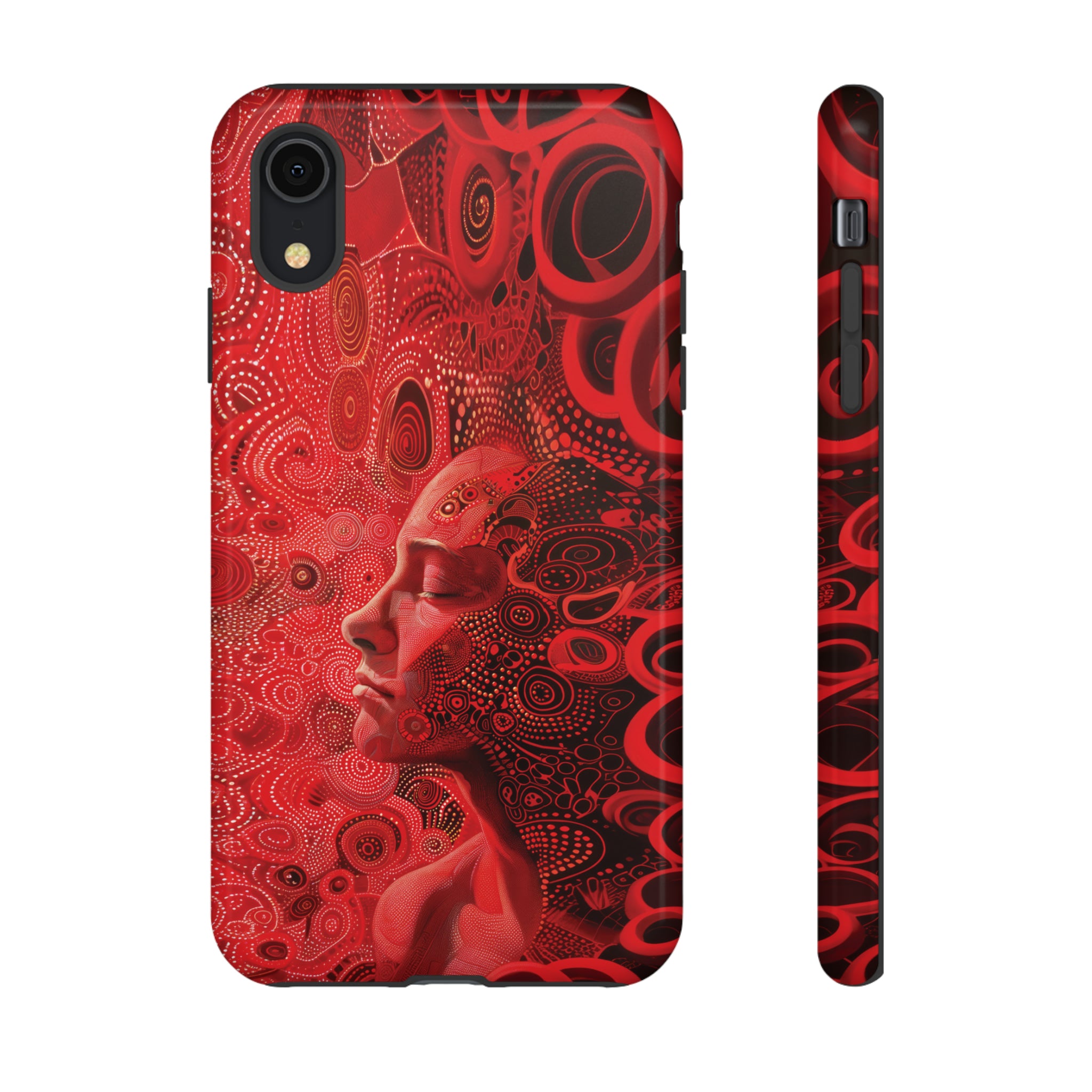 Phone Case, woman in red, Artistic design, Tough Case, red whimsical fantasy design, iPhone 15, 14, 13, 12, 11, Samsung, Pixel