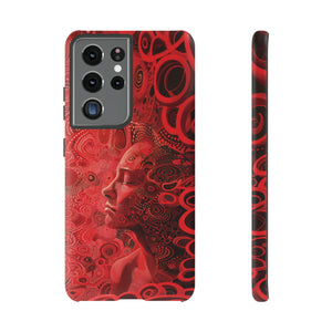 Phone Case, woman in red, Artistic design, Tough Case, red whimsical fantasy design, iPhone 15, 14, 13, 12, 11, Samsung, Pixel