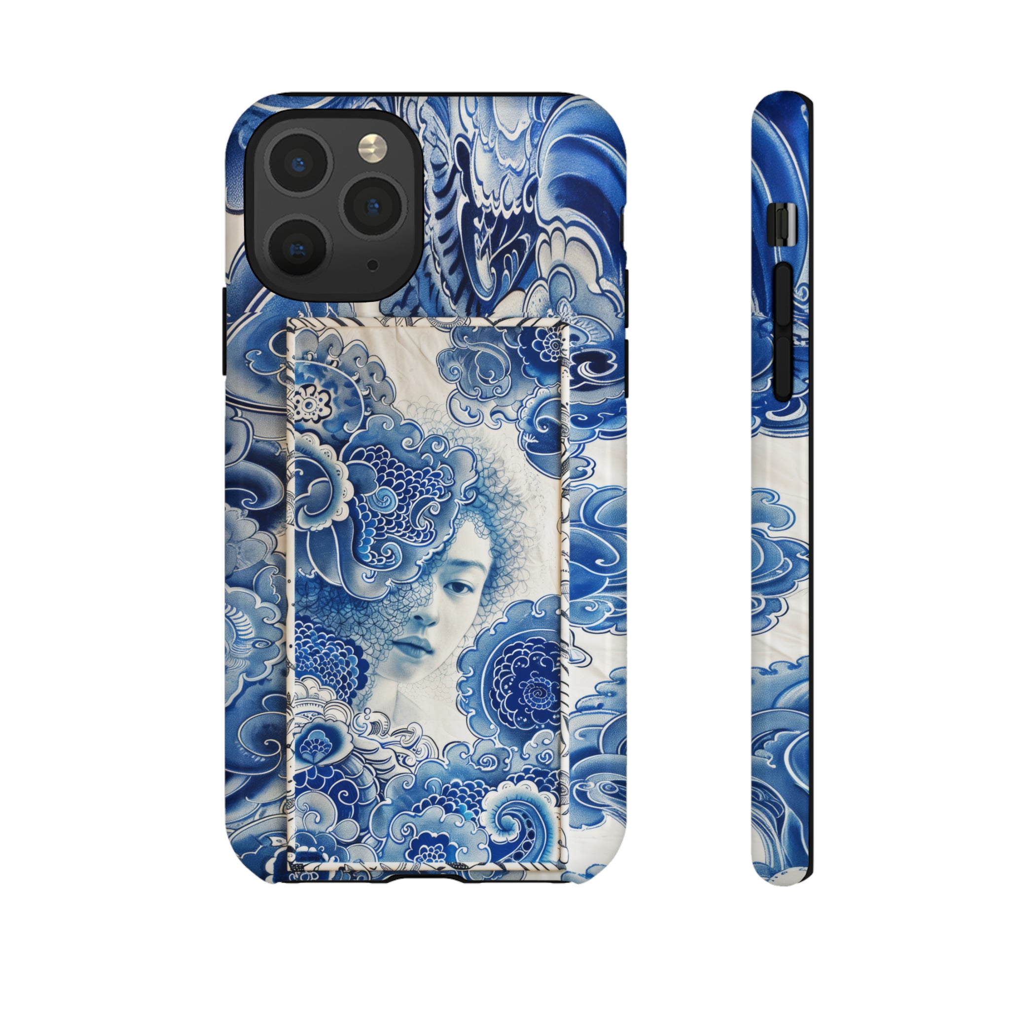 Phone Case, vintage blue girl tile , Artistic design, Tough Case, Blue vintage tile design, iPhone 15, 14, 13, 12, 11, Samsung, Pixel