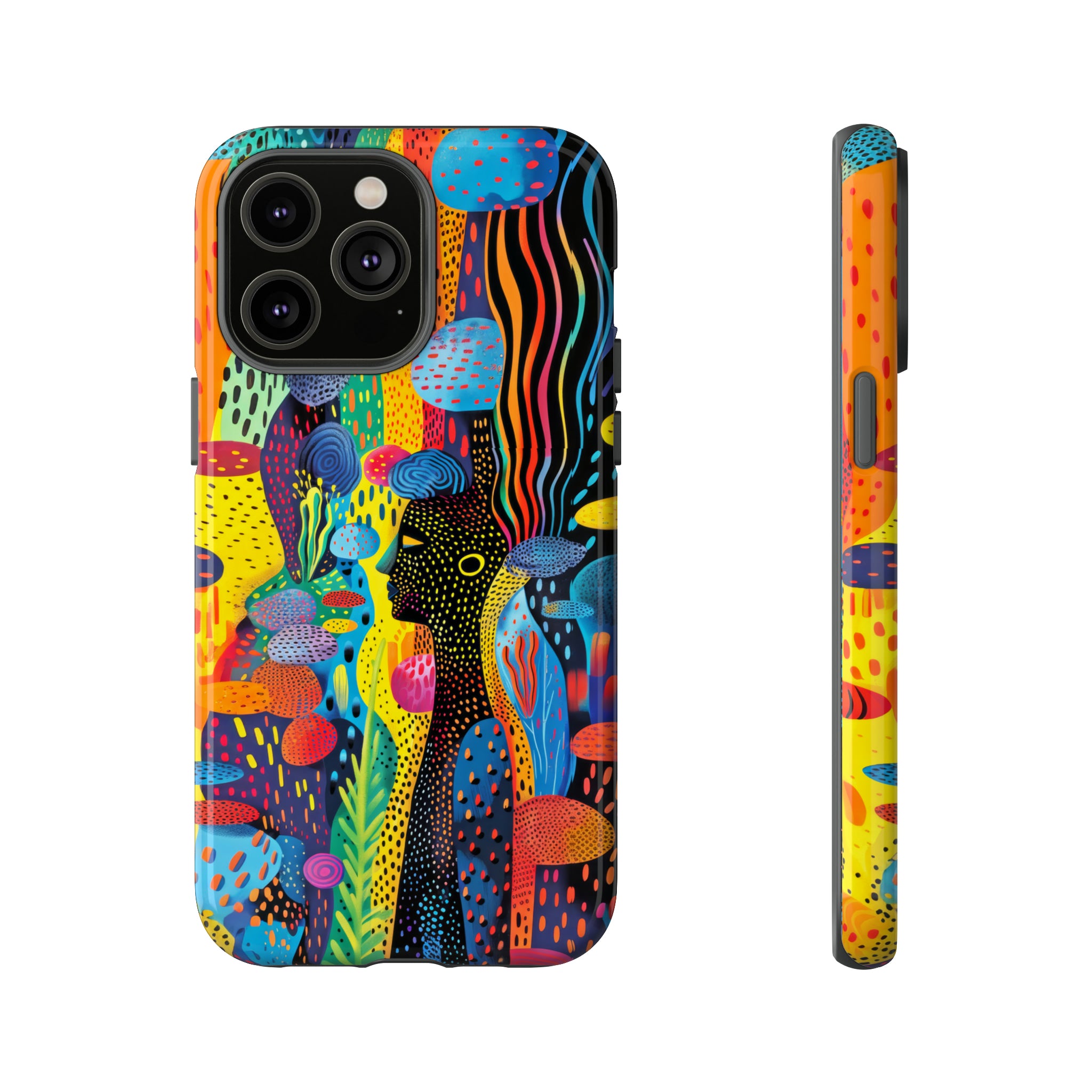 Phone Case, tribal dreamland, Artistic design, Tough Case, Colorful whimsical fantasy design, iPhone 15, 14, 13, 12, 11, Samsung, Pixel