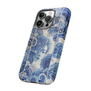 Phone Case, vintage blue girl tile , Artistic design, Tough Case, Blue vintage tile design, iPhone 15, 14, 13, 12, 11, Samsung, Pixel