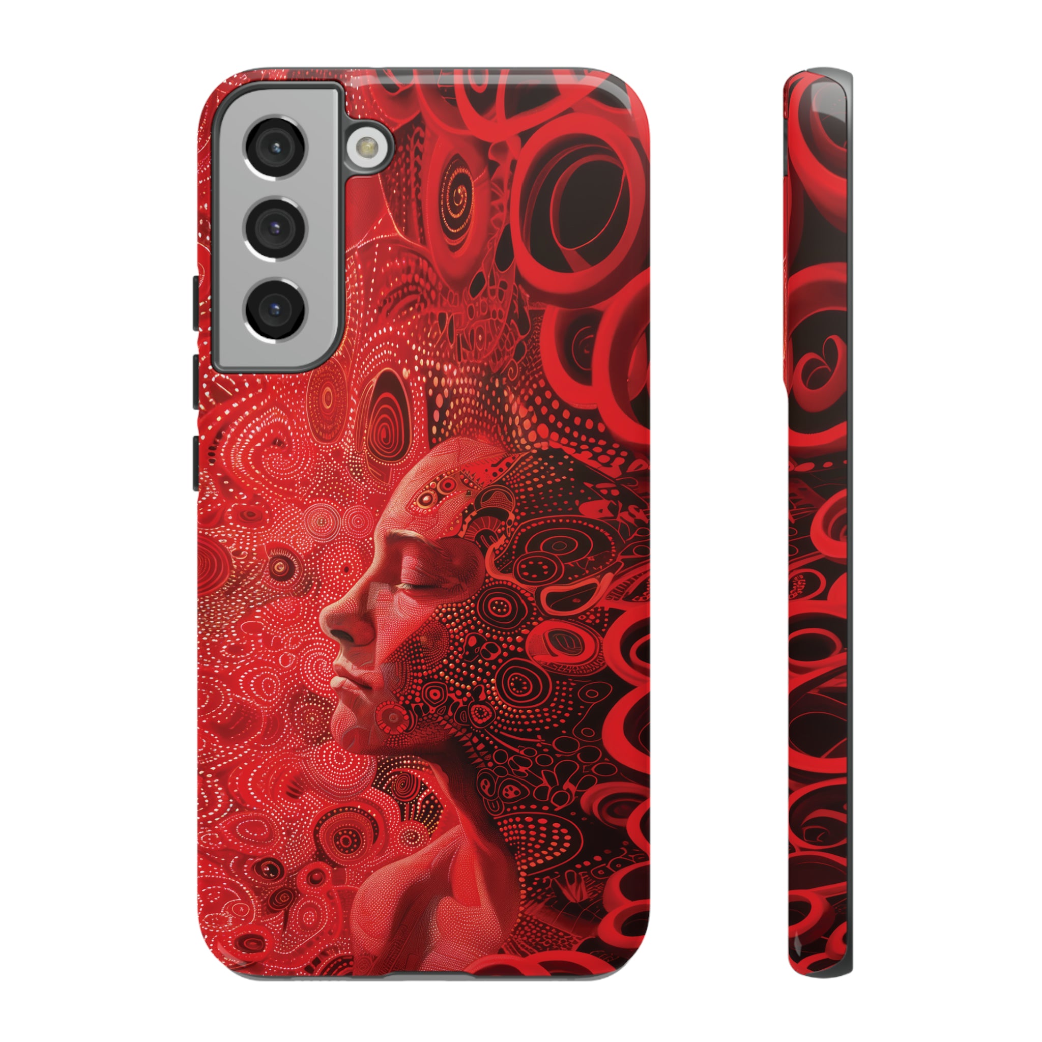 Phone Case, woman in red, Artistic design, Tough Case, red whimsical fantasy design, iPhone 15, 14, 13, 12, 11, Samsung, Pixel