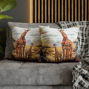 Square Pillow Case 18" x 18", CASE ONLY, no pillow form, original Art ,Colorful, A Mother Giraffe and Her Calf on the African Plain