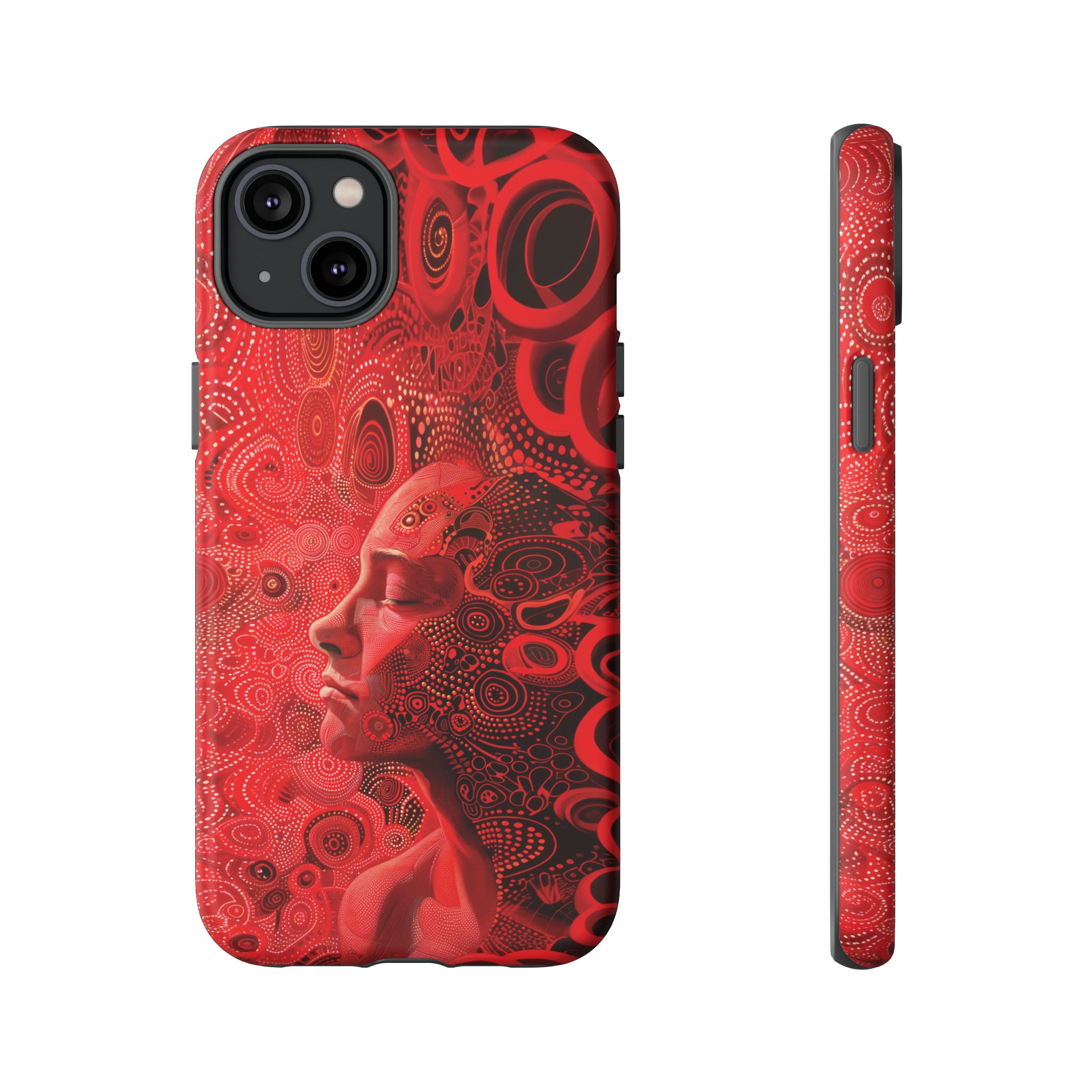 Phone Case, woman in red, Artistic design, Tough Case, red whimsical fantasy design, iPhone 15, 14, 13, 12, 11, Samsung, Pixel