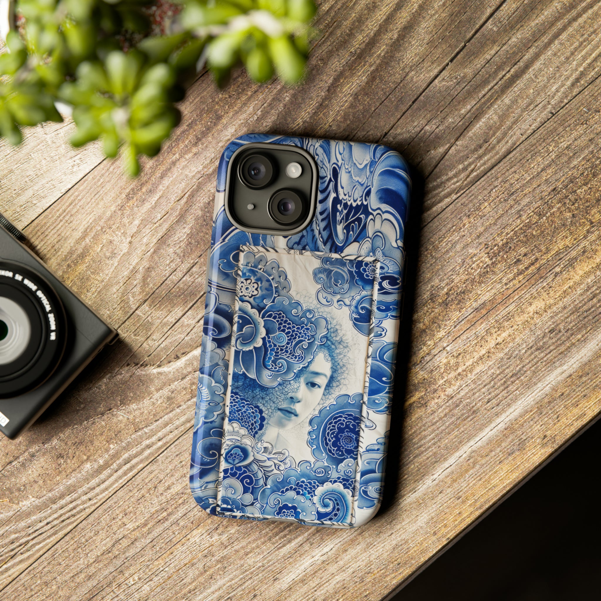 Phone Case, vintage blue girl tile , Artistic design, Tough Case, Blue vintage tile design, iPhone 15, 14, 13, 12, 11, Samsung, Pixel