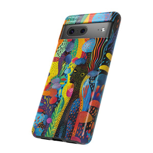 Phone Case, tribal dreamland, Artistic design, Tough Case, Colorful whimsical fantasy design, iPhone 15, 14, 13, 12, 11, Samsung, Pixel