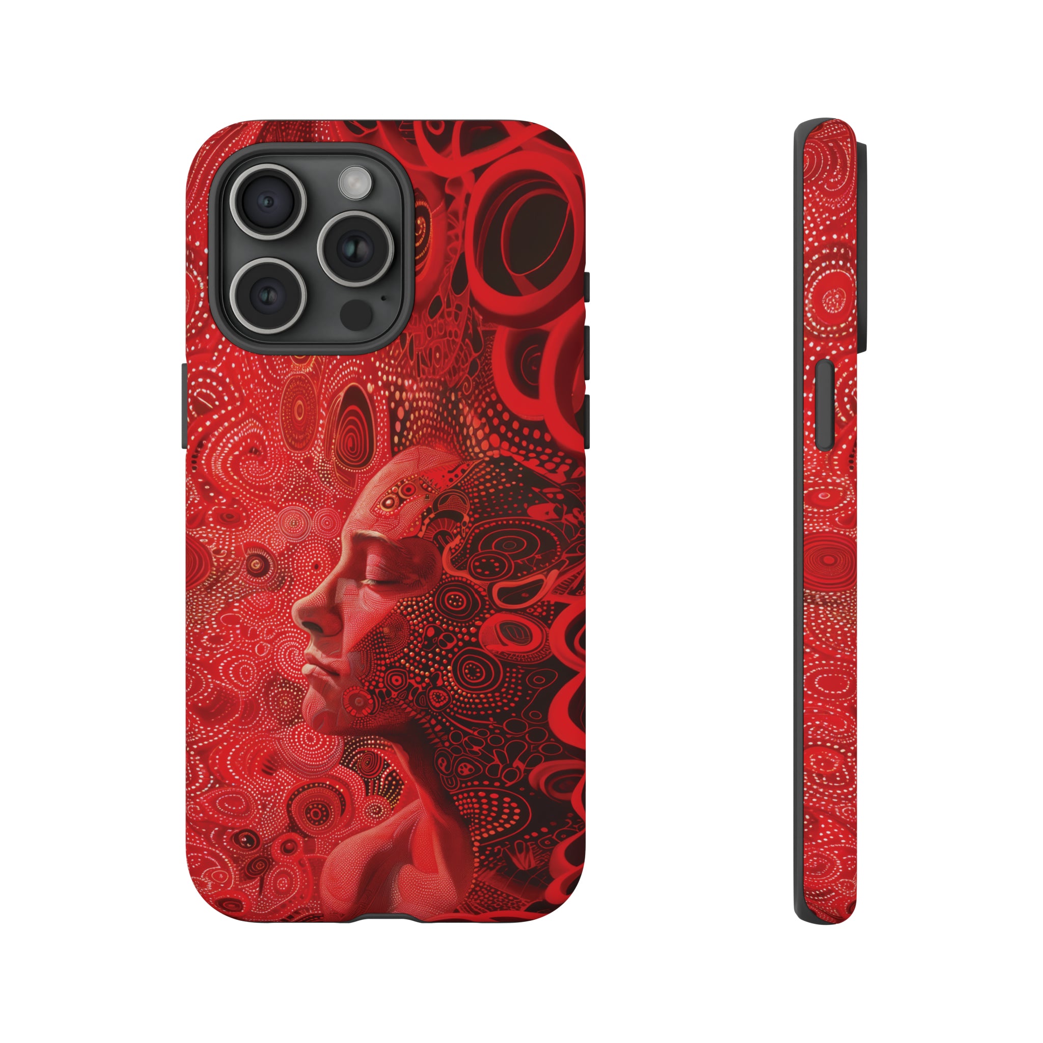 Phone Case, woman in red, Artistic design, Tough Case, red whimsical fantasy design, iPhone 15, 14, 13, 12, 11, Samsung, Pixel