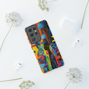 Phone Case, tribal dreamland, Artistic design, Tough Case, Colorful whimsical fantasy design, iPhone 15, 14, 13, 12, 11, Samsung, Pixel