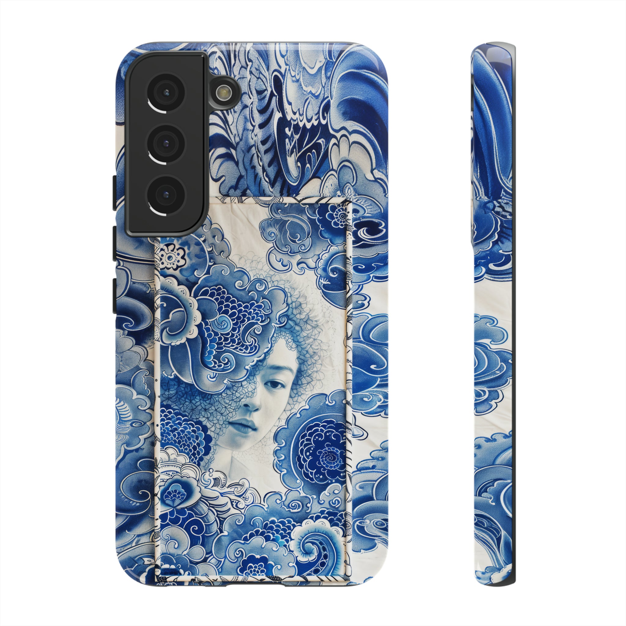 Phone Case, vintage blue girl tile , Artistic design, Tough Case, Blue vintage tile design, iPhone 15, 14, 13, 12, 11, Samsung, Pixel